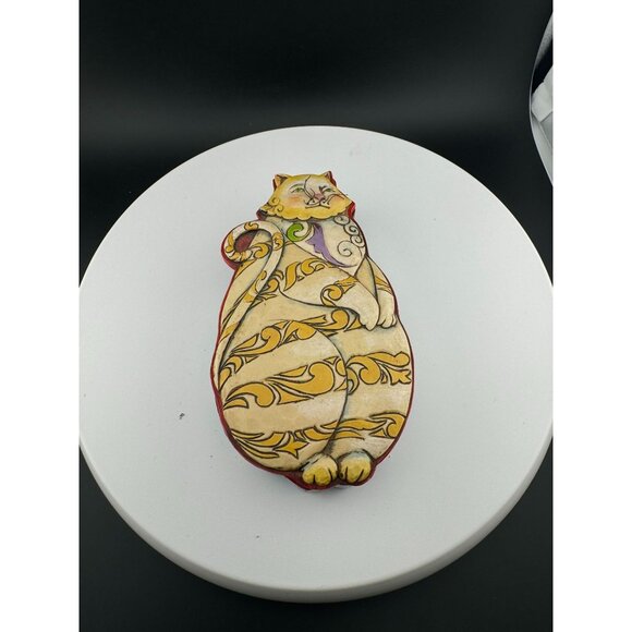 Jim Shore Cat Shaped Decorative Box With Removable Lid & Colorful Design 9" Tall - Picture 4 of 4